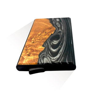 Black & Silver - Wood & Resin Smart Wallet (Pop-Up Card Holder)