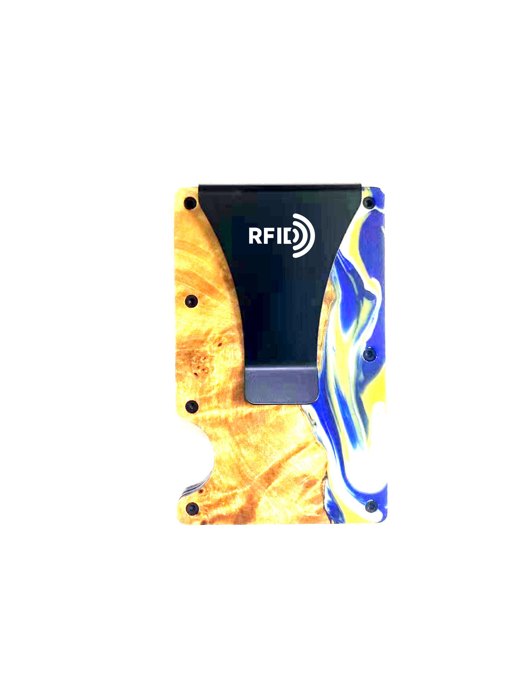 Wood and Resin Smart Wallet (Gold + Royal Blue + White)