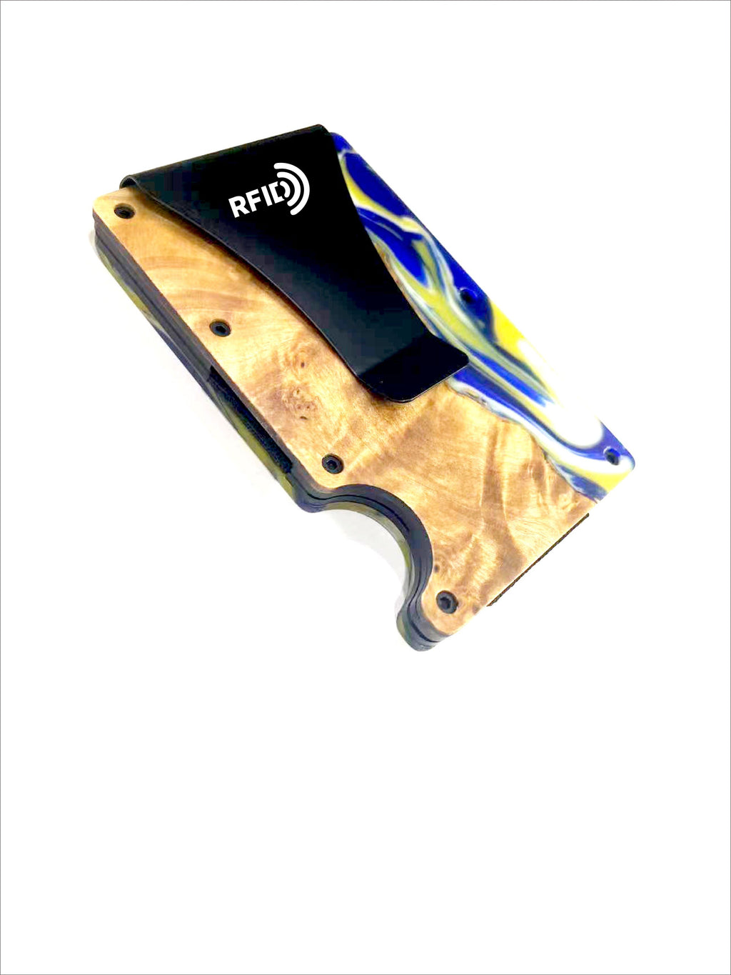 Wood and Resin Smart Wallet (Gold + Royal Blue + White)