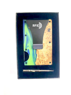 Wood and Resin Smart Wallet (Fluorescent Green + Blue)
