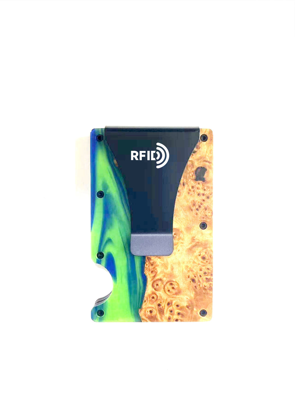Wood and Resin Smart Wallet (Fluorescent Green + Blue)