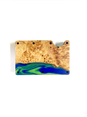 Wood and Resin Smart Wallet (Fluorescent Green + Blue)
