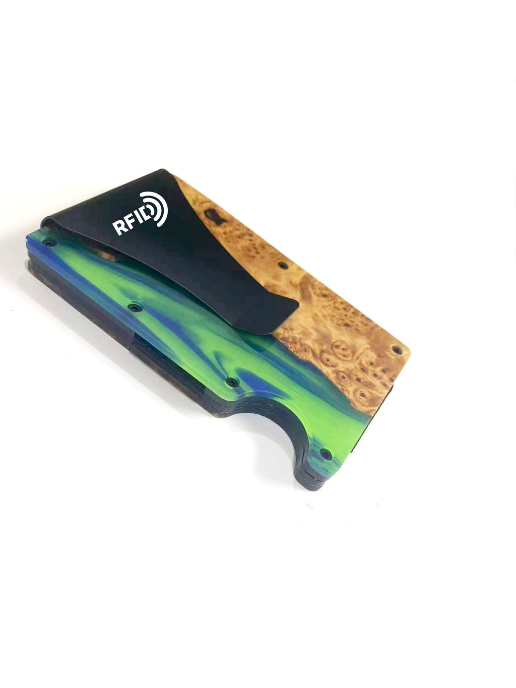 Wood and Resin Smart Wallet (Fluorescent Green + Blue)