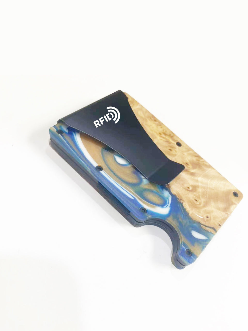 Wood and Resin Smart Wallet (Copper + Blue + White)