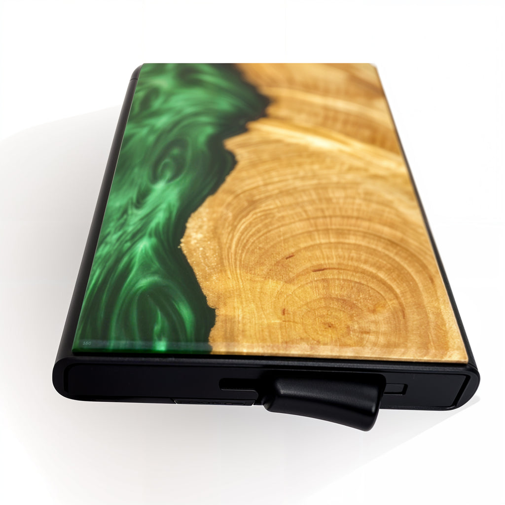 Green - Wood & Resin Smart Wallet (Pop-Up Card Holder)