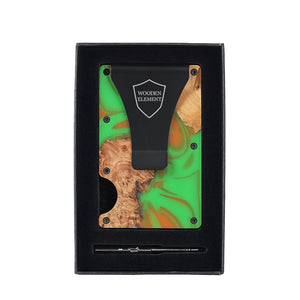 Wood and Resin Smart Wallet (Green and Orange)