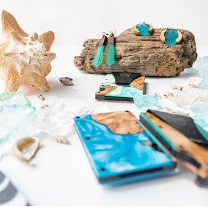 Wood and Resin Smart Wallet (Royal Blue + Light Blue)